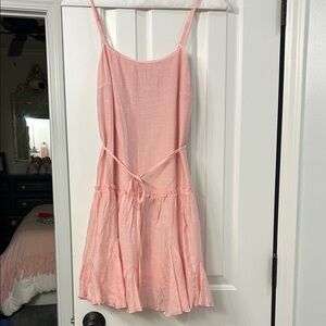 Pink Spaghetti Strap Dress with Tie Waist